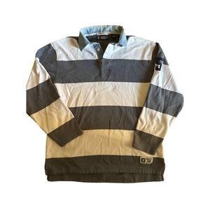 Vintage Roundtree & Yorke Varsity Denim Collar L Gray White Striped Rugby Shirt